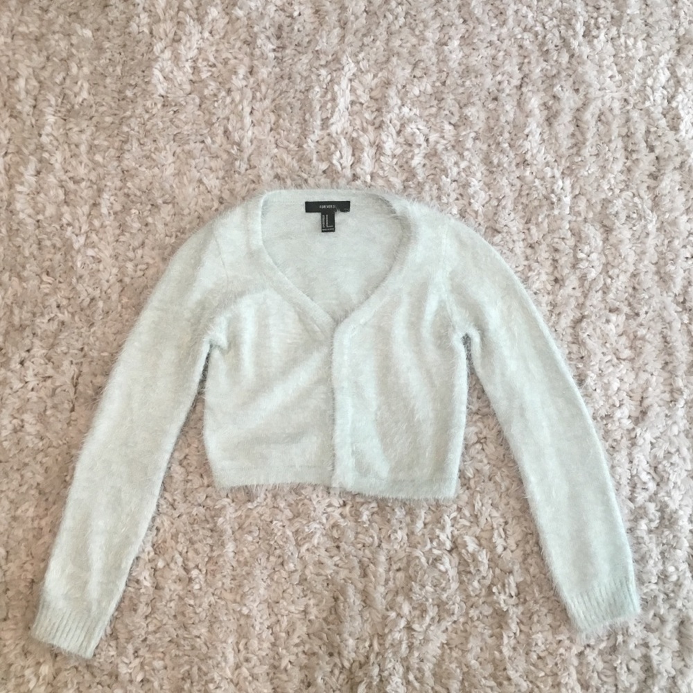 Turquoise cropped fuzzy sweater